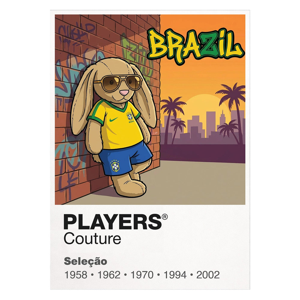 Brazil Football Cool Bunny Kids T-Shirt – Brazil football cool bunny framed artwork detail – Players Couture