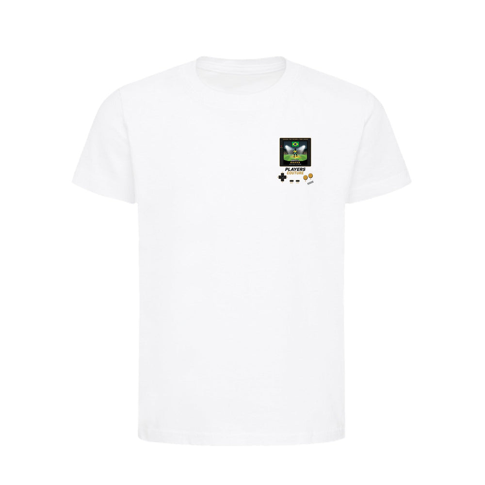 Brazil World Cup 8-Bit Kids T-Shirt retro gaming football design by Players Couture