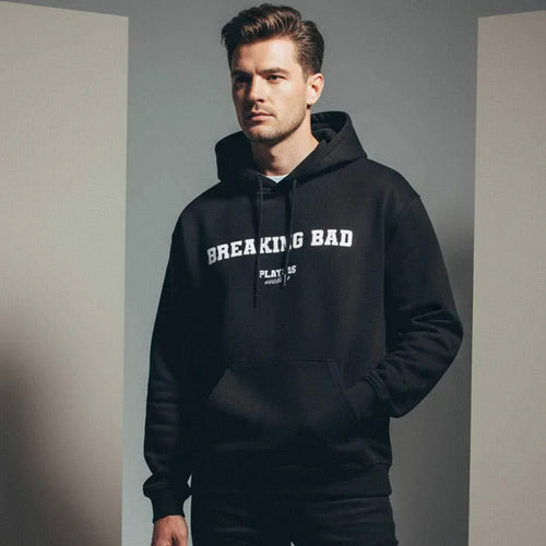Breaking Bad hoodie – navy men's hoodie with white Breaking Bad letters and Players Couture logo on the chest