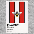 Brentford Classic Football Shirt Colours Frame Men's T-Shirt – grey close-up detail shot of the Brentford Players Couture