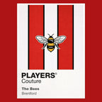 Brentford Classic Football Shirt Colours Frame Men's T-Shirt – red close-up detail shot of the Brentford Players Couture