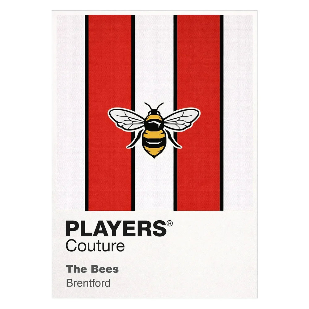 Brentford Classic Football Shirt Colours Frame Men's T-Shirt – white close-up detail shot of the Brentford Players Couture