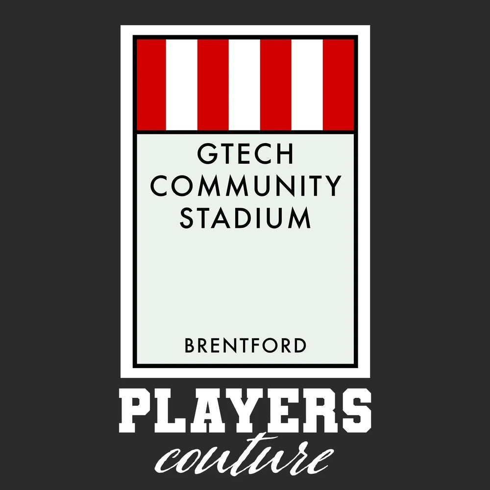 Brentford Monopoly Card t-shirt – black men's t-shirt with white Brentford Monopoly Card letters and Players Couture logo on