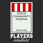 Brentford Monopoly Card t-shirt – black men's t-shirt with white Brentford Monopoly Card letters and Players Couture logo on