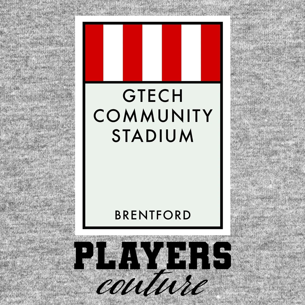 Brentford Monopoly Card t-shirt – grey men's t-shirt with black Brentford Monopoly Card letters and Players Couture logo on
