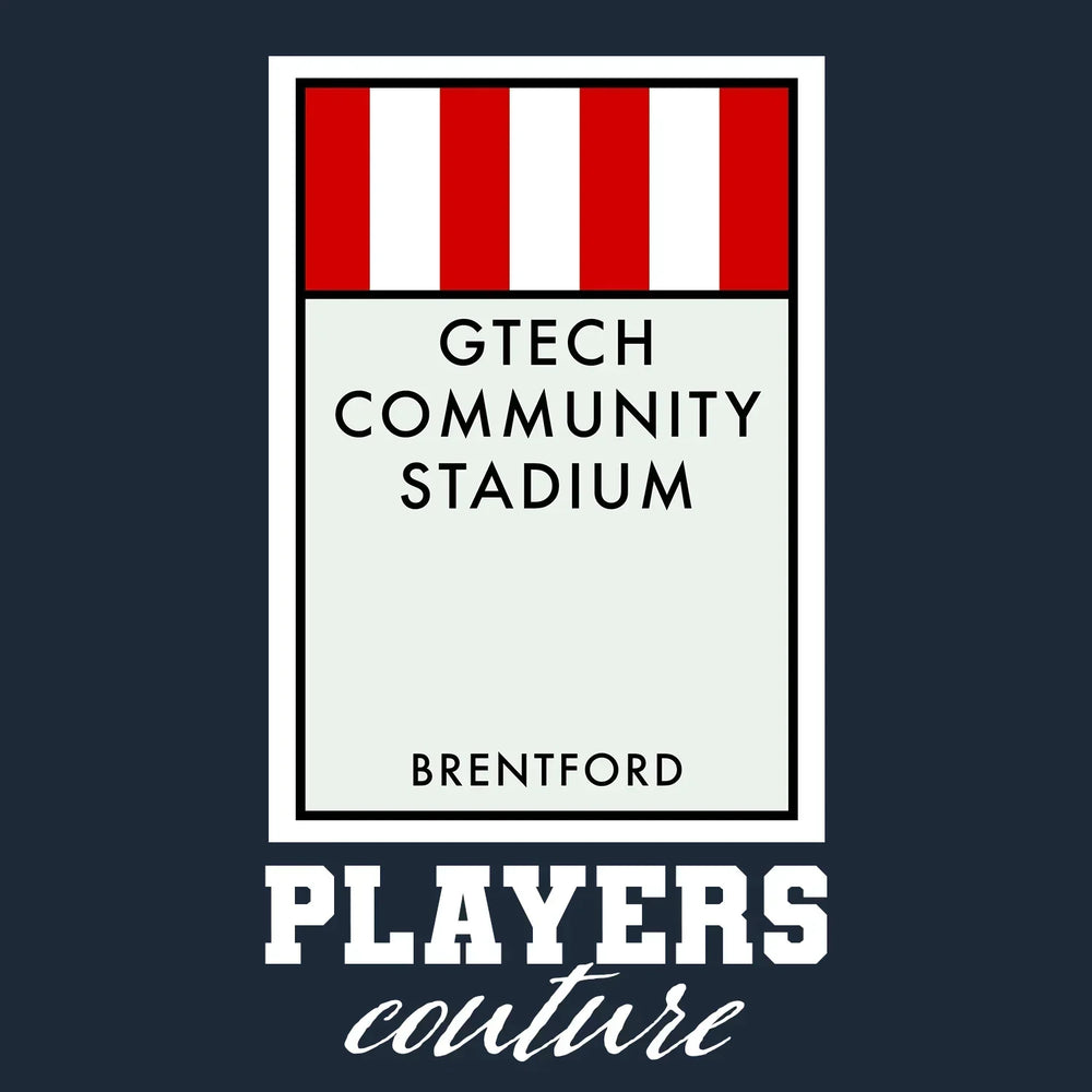 Brentford Monopoly Card t-shirt – navy men's t-shirt with white Brentford Monopoly Card letters and Players Couture logo on