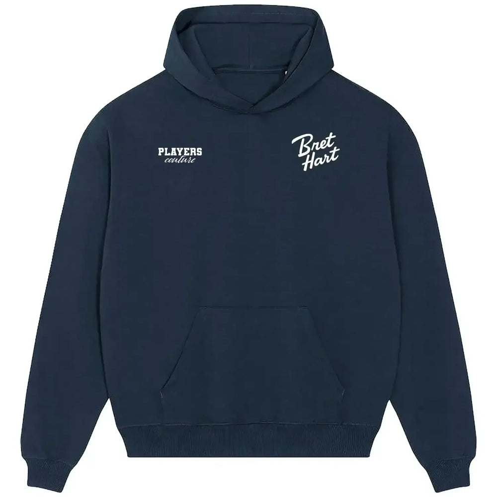 Bret Hart hoodie – navy men's hoodie featuring the Bret Hart Players Couture logo