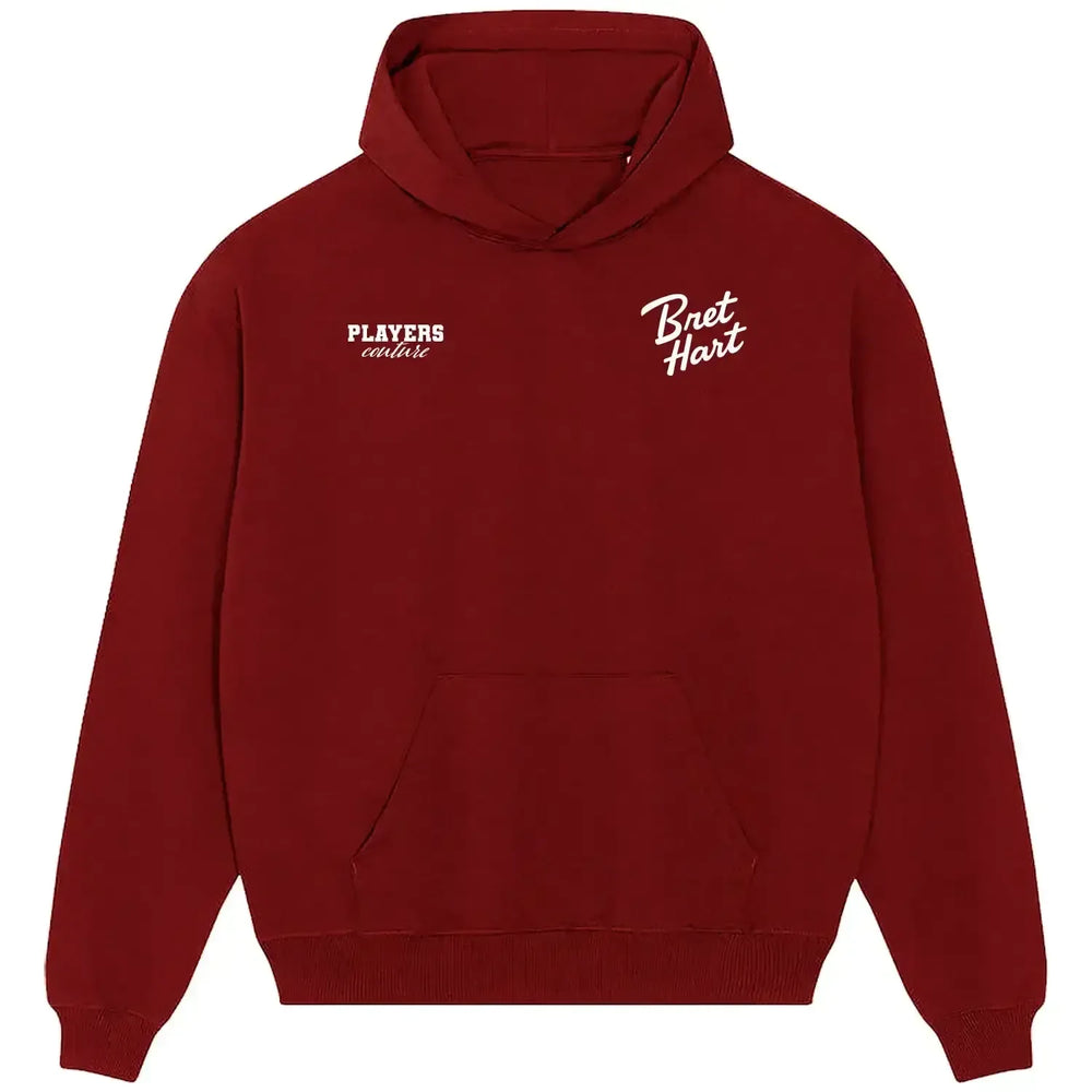 Bret Hart hoodie – red men's hoodie featuring the Bret Hart Players Couture logo