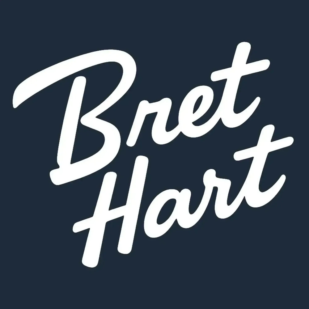 Bret Hart Logo Men's T-Shirt – navy close-up detail shot of the Bret Hart Players Couture logo design