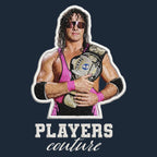 Bret Hart Badge Men's Hoodie – white close-up detail shot of the Bret Hart Players Couture logo design