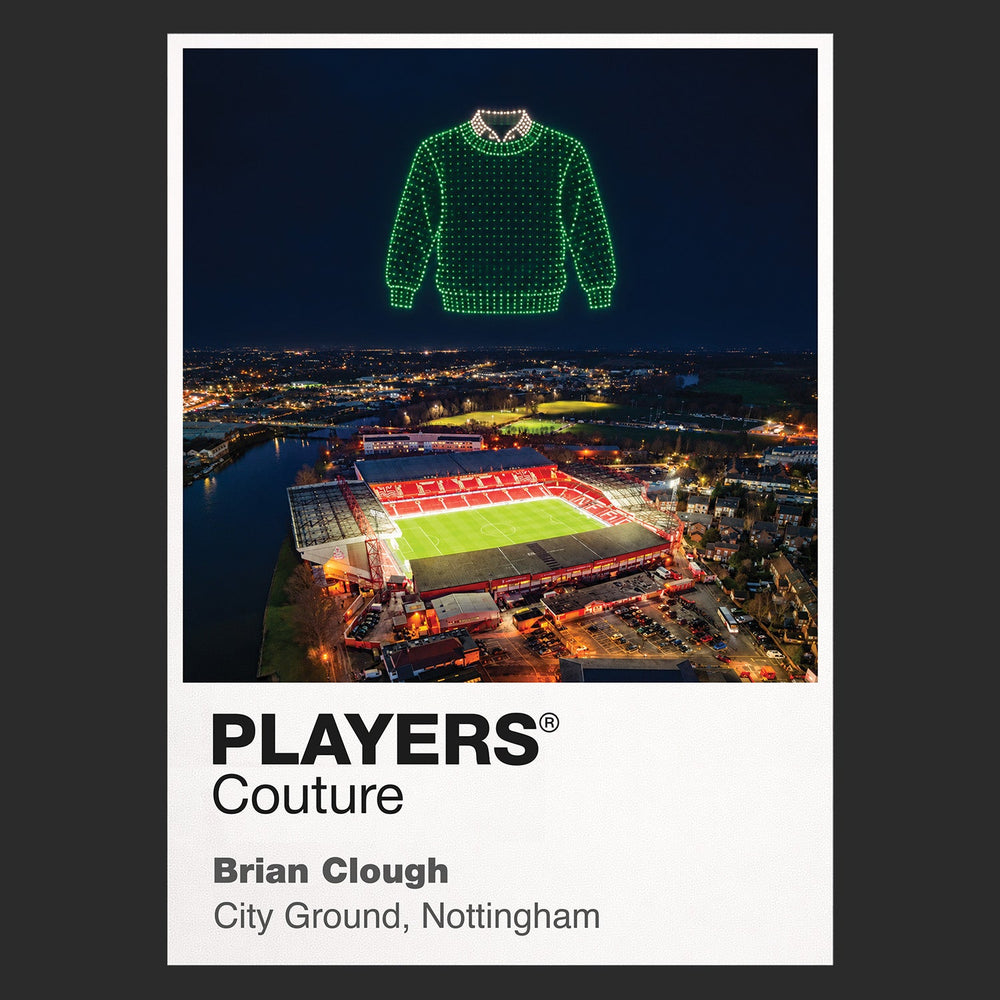 Brian Clough Nottingham Forest green sweatshirt Icons in Lights Frame artwork in black
