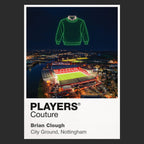 Brian Clough Nottingham Forest green sweatshirt Icons in Lights Frame artwork in black