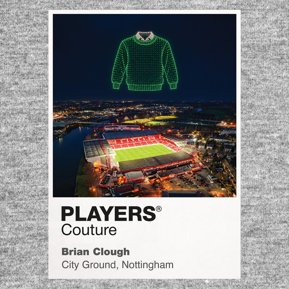 Brian Clough Nottingham Forest green sweatshirt Icons in Lights Frame artwork in grey