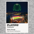 Brian Clough Nottingham Forest green sweatshirt Icons in Lights Frame artwork in grey