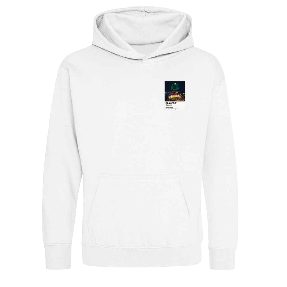 Brian Clough Nottingham Forest Icons in Lights Frame Kids Hoodie in White