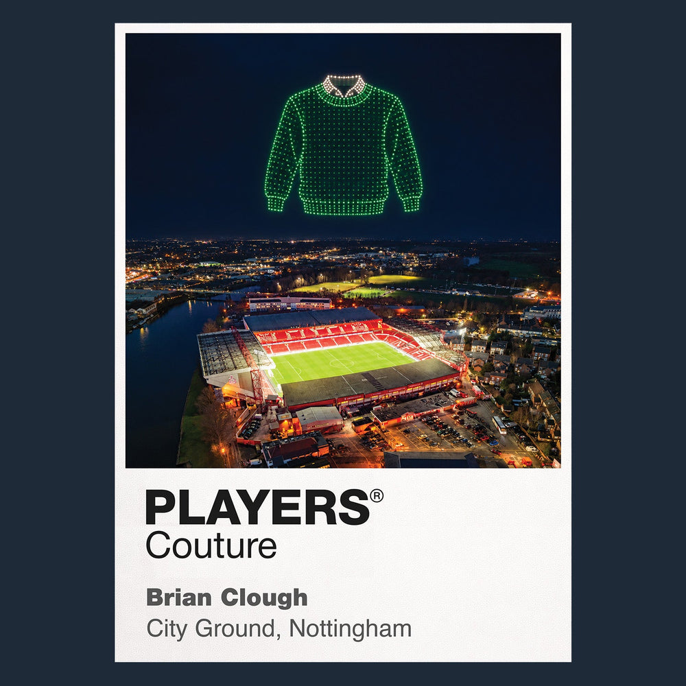 Brian Clough Nottingham Forest green sweatshirt Icons in Lights Frame artwork in navy
