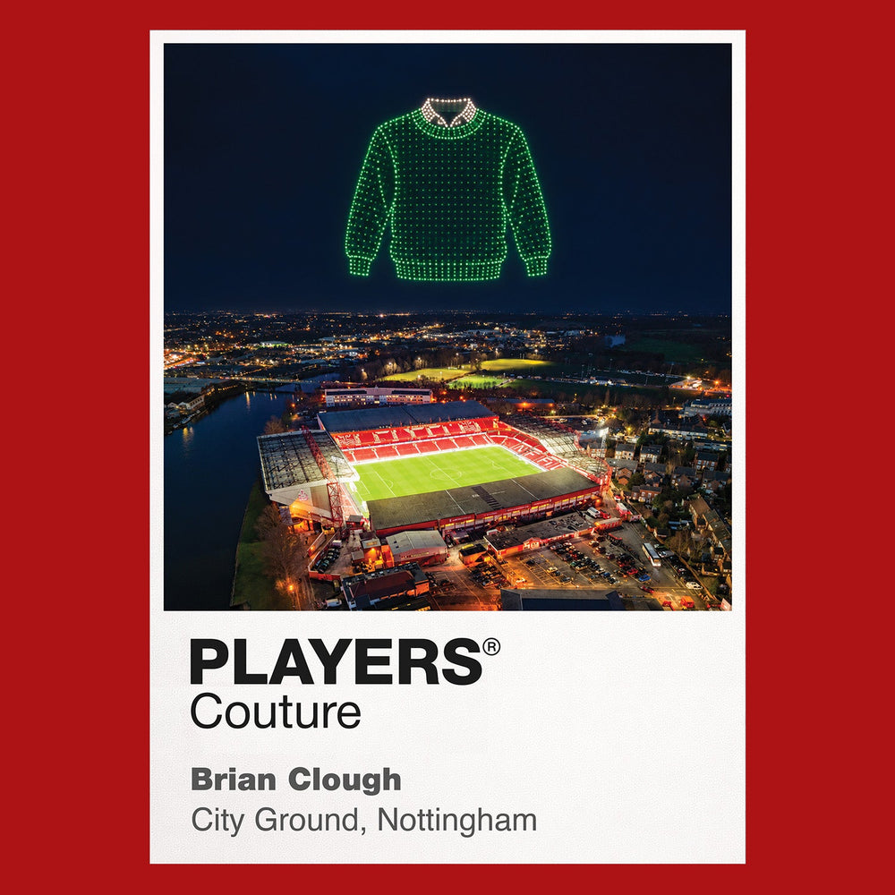 Brian Clough Nottingham Forest green sweatshirt Icons in Lights Frame artwork in red