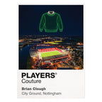 Brian Clough Nottingham Forest green sweatshirt Icons in Lights Frame artwork in white