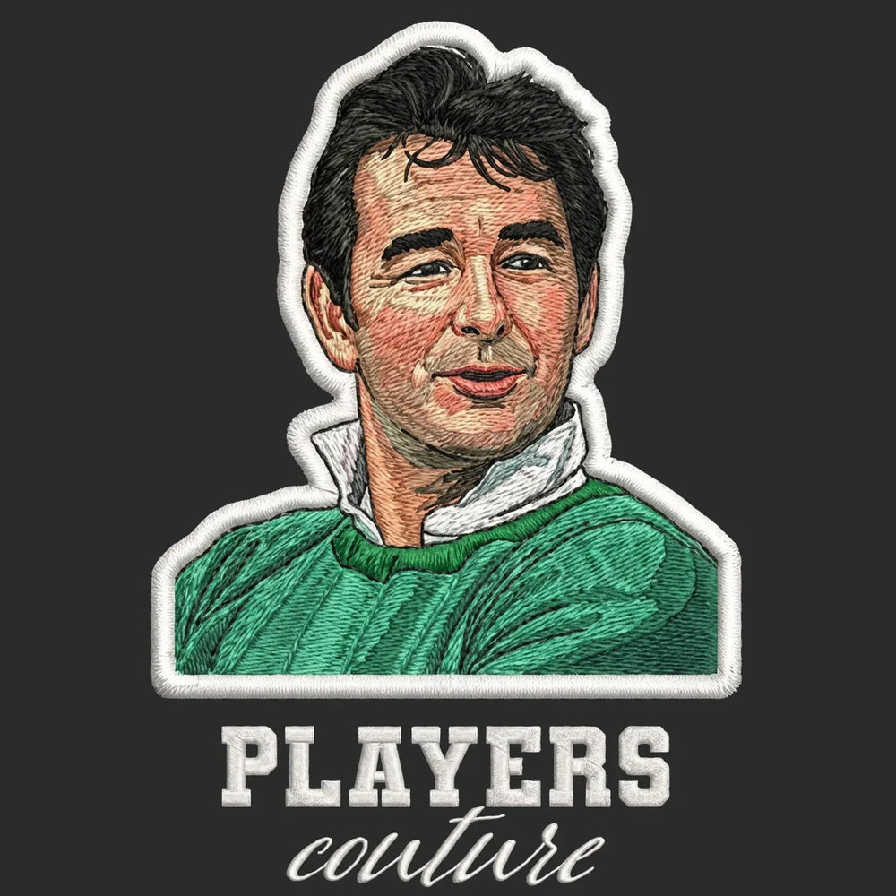 Brian Clough Badge Men's T-Shirt – black close-up detail shot of the Brian Clough Players Couture logo design