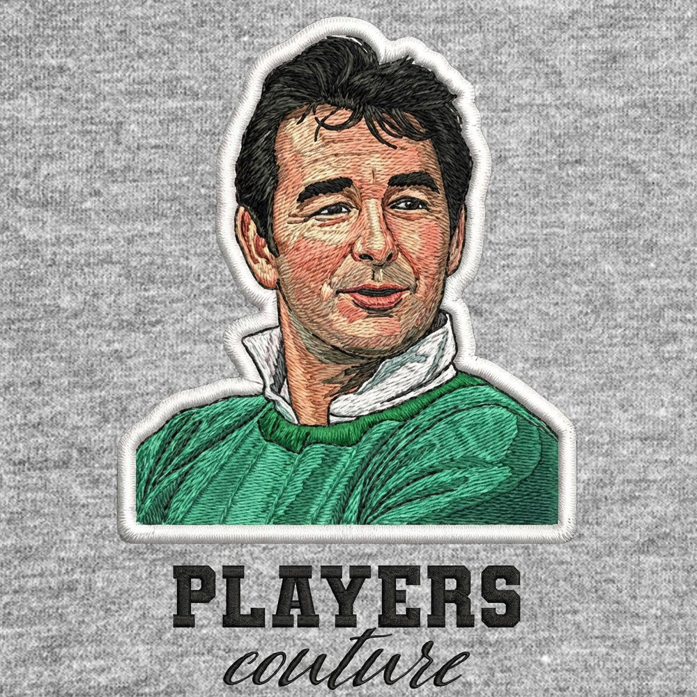 Brian Clough Badge Men's Hoodie – grey close-up detail shot of the Brian Clough Players Couture logo design