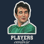 Brian Clough Badge Men's T-Shirt – navy close-up detail shot of the Brian Clough Players Couture logo design