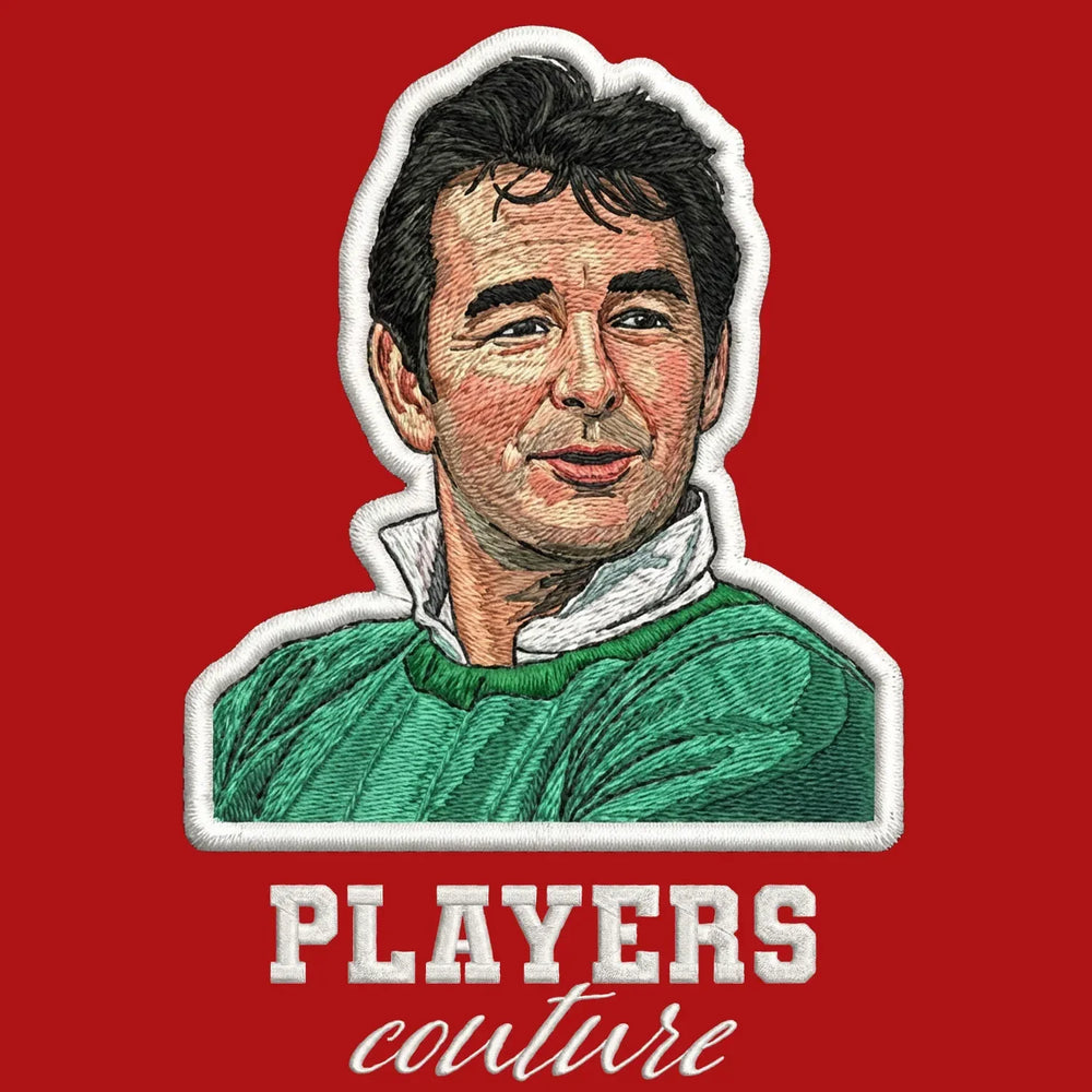 Brian Clough Badge Men's T-Shirt – red close-up detail shot of the Brian Clough Players Couture logo design