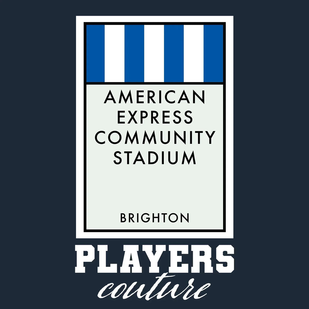 Brighton & Hove Albion Monopoly Card t-shirt – navy men's t-shirt with white Brighton & Hove Albion Monopoly Card letters