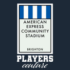 Brighton & Hove Albion Monopoly Card t-shirt – navy men's t-shirt with white Brighton & Hove Albion Monopoly Card letters