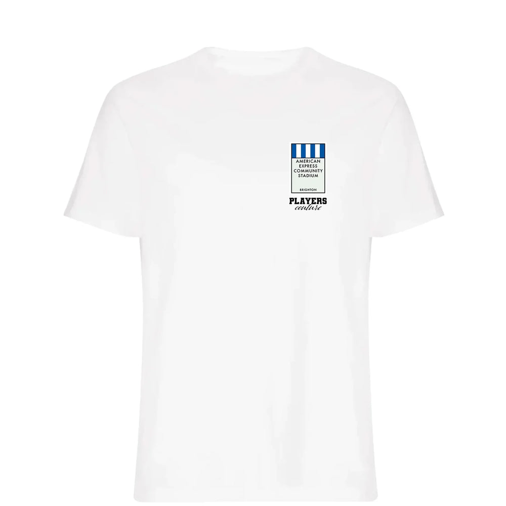Brighton & Hove Albion Monopoly Card t-shirt – navy men's t-shirt with white Brighton & Hove Albion Monopoly Card letters