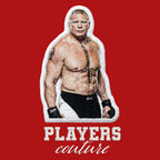 Brock Lesnar Badge Men's Hoodie – white close-up detail shot of the Brock Lesnar Players Couture logo design