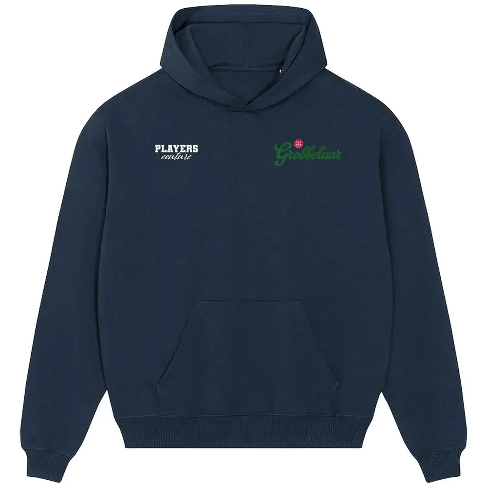 Bruce Grobbelaar hoodie – navy men's hoodie featuring the Bruce Grobbelaar Players Couture logo