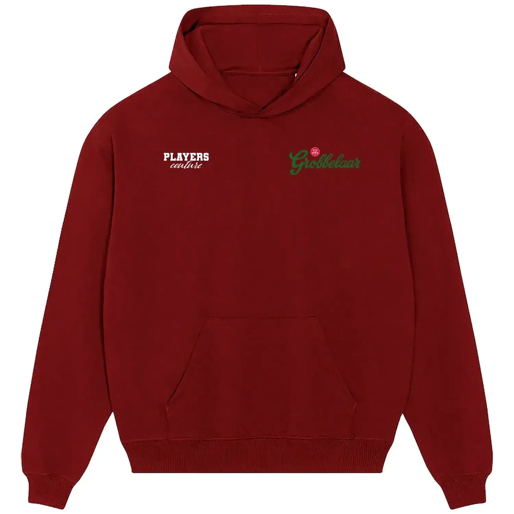 Bruce Grobbelaar hoodie – red men's hoodie featuring the Bruce Grobbelaar Players Couture logo