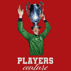 Bruce Grobbelaar Badge Men's T-Shirt – red close-up detail shot of the Bruce Grobbelaar Players Couture logo design