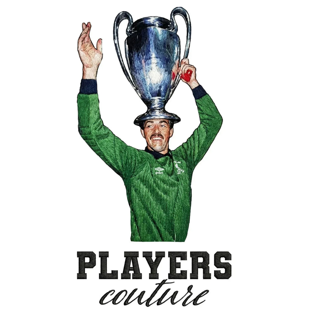 Bruce Grobbelaar Badge Men's Hoodie – close-up detail shot of the Bruce Grobbelaar Players Couture logo design