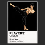 Bruce Lee Bruce Lee's fighting stance, controlled speed and yellow-black action-cinema silhouette Icon Frame artwork in black