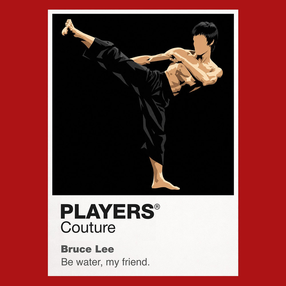 Bruce Lee Bruce Lee's fighting stance, controlled speed and yellow-black action-cinema silhouette Icon Frame artwork in red