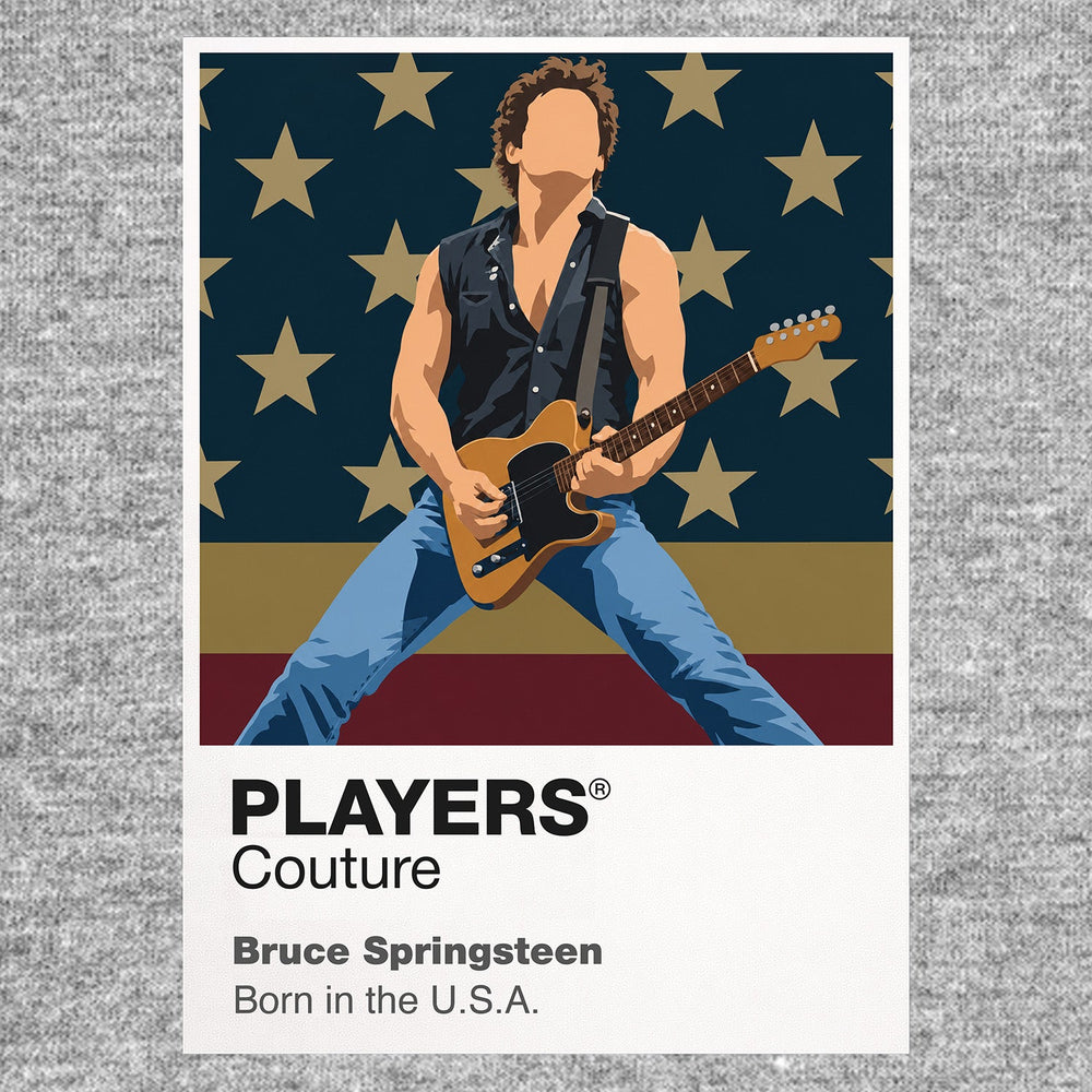 Bruce Springsteen Bruce Springsteen's guitar, rolled sleeves and full-commitment E Street stage posture Icon Frame artwork in grey