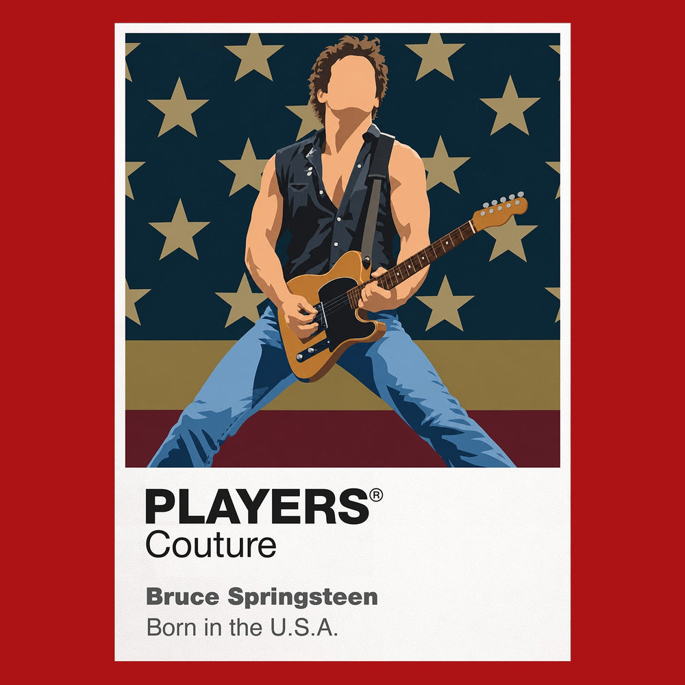 Bruce Springsteen Bruce Springsteen's guitar, rolled sleeves and full-commitment E Street stage posture Icon Frame artwork in red