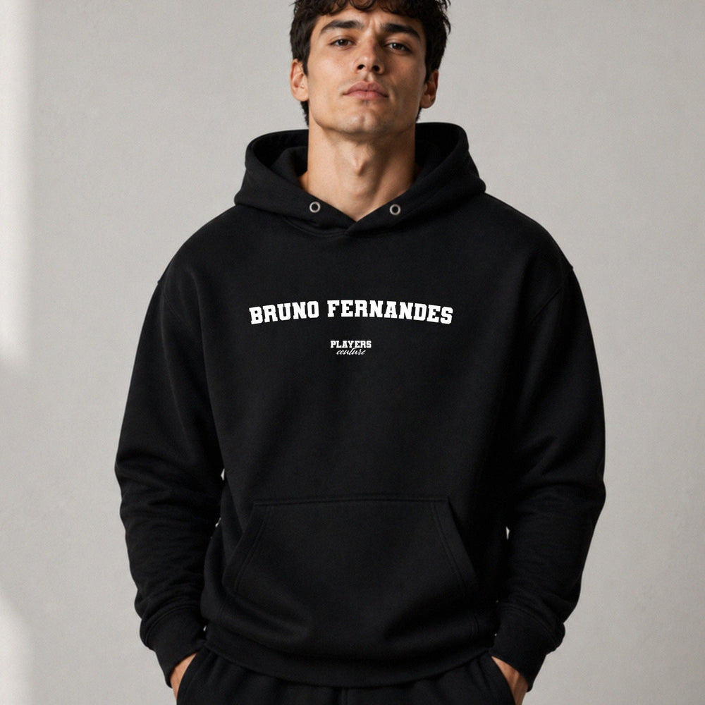 bruno-fernandes name-print hoodie - black