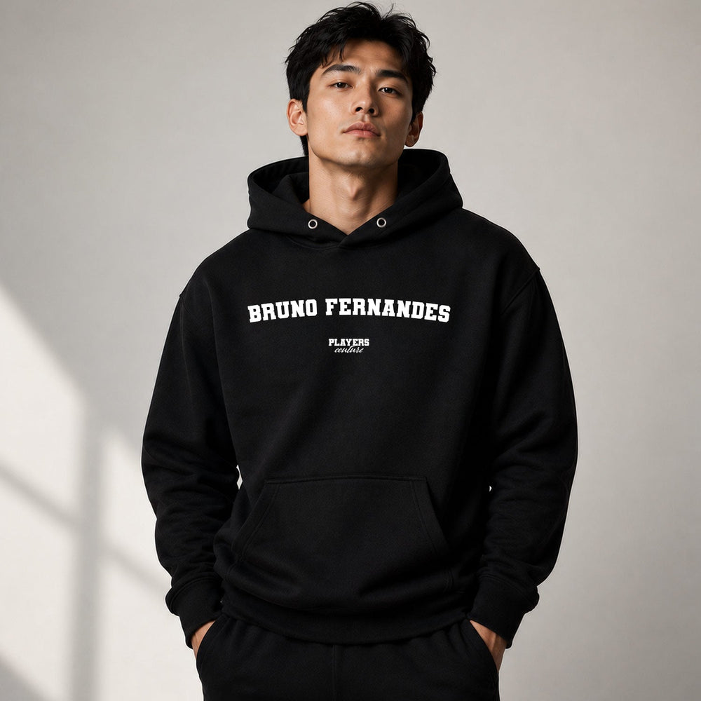 bruno-fernandes name-print hoodie - black