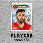Bruno Fernandes World Cup Sticker Men's T-Shirt – grey close-up detail shot of the Bruno Fernandes World Cup Players Couture