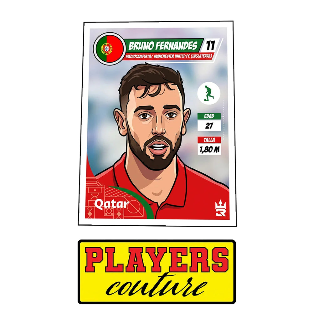 Bruno Fernandes World Cup Sticker Men's T-Shirt – close-up detail shot of the Bruno Fernandes World Cup Players Couture logo
