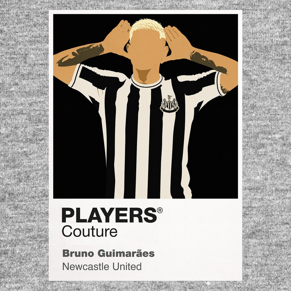 Bruno Guimaraes Newcastle United Icon Frame Kids T-Shirt — Gray Artwork