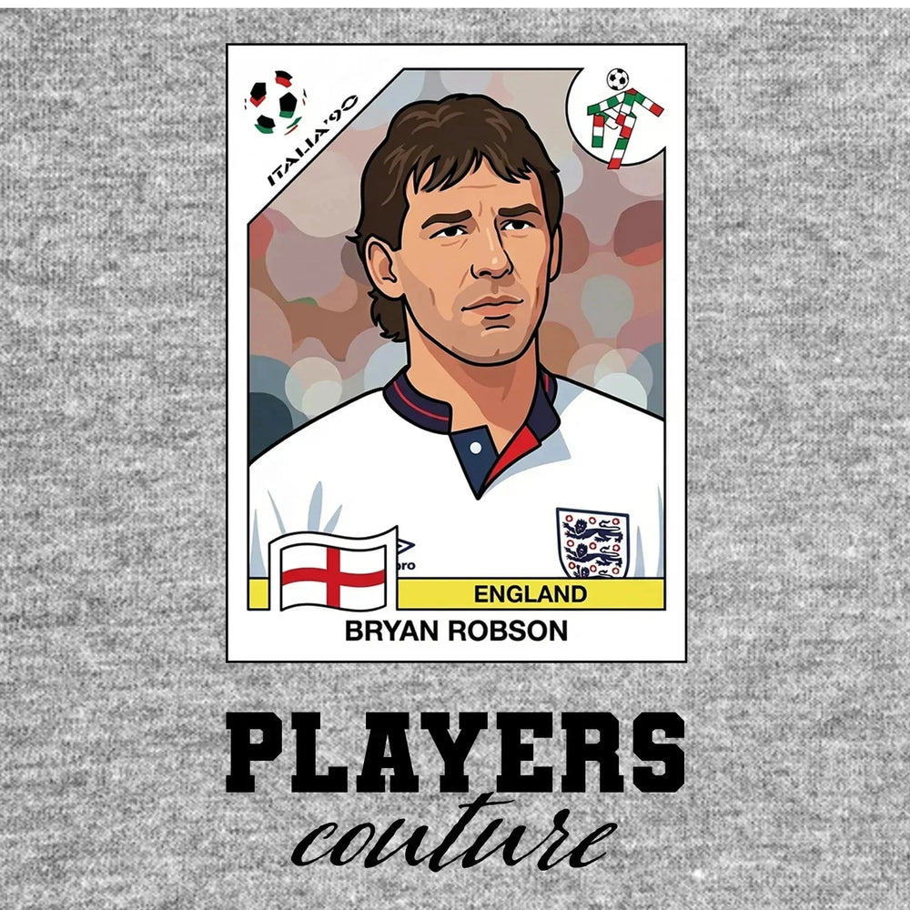 Bryan Robson World Cup Sticker Kids T-Shirt – bryan robson grey Players Couture design