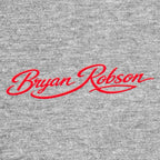 Bryan Robson Logo Men's Hoodie – grey close-up detail shot of the Bryan Robson Players Couture logo design