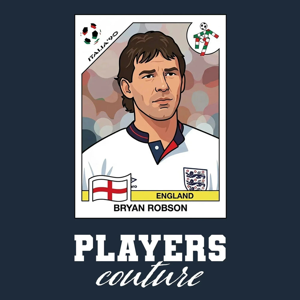 Bryan Robson World Cup Sticker Kids Hoodie – bryan robson navy Players Couture design
