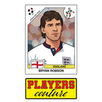 Bryan Robson 90 World Cup Sticker Men's T-Shirt – close-up detail shot of the Bryan Robson 90 World Cup Players Couture logo