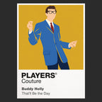 Buddy Holly Buddy Holly's dark-rimmed glasses, hollow-body guitar and clean 1950s silhouette Icon Frame artwork in black