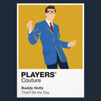 Buddy Holly Buddy Holly's dark-rimmed glasses, hollow-body guitar and clean 1950s silhouette Icon Frame artwork in navy