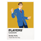Buddy Holly Buddy Holly's dark-rimmed glasses, hollow-body guitar and clean 1950s silhouette Icon Frame artwork on white